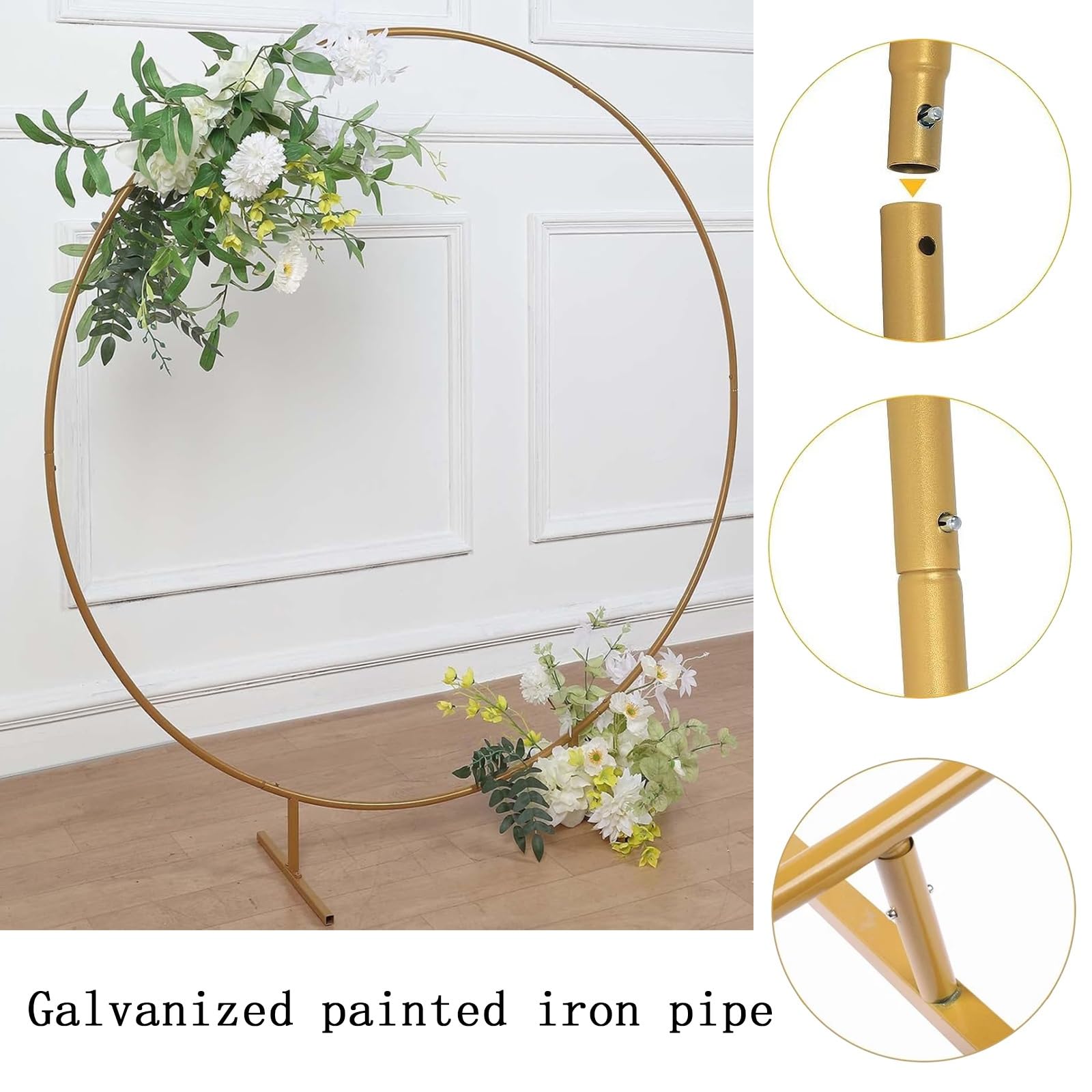 Arco De Boda, Marco Circular para Globos, Marco Decorativo Desmontable, Soporte para Globos, Soporte para Fondo, para Decoración De Bodas, Decoración De Fiestas De Cumpleaños(Gold,1m)