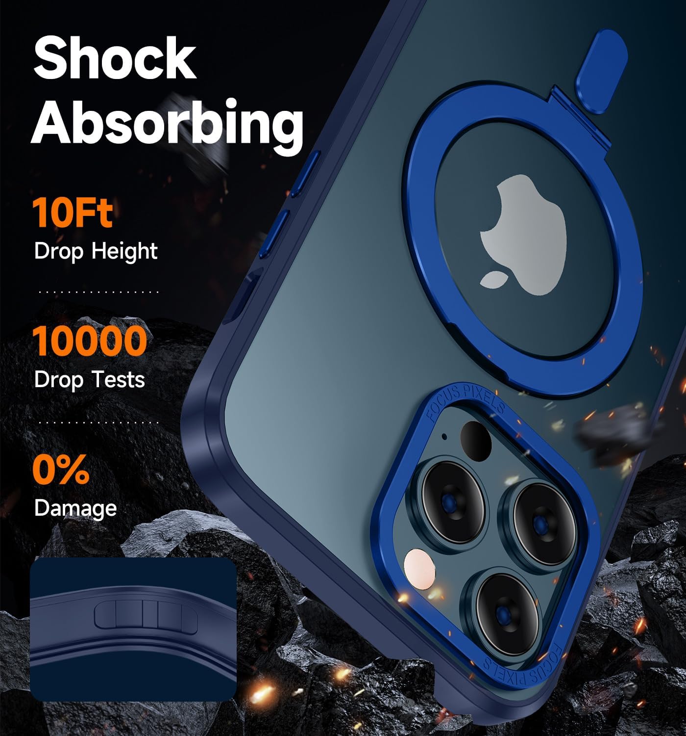 MAGIC JOHN for iPhone 11 Pro Max Case[Compatible with Magsafe] [with Magnetic Metal Stand][Military Grade Shockproof][Anti Yellowing],Translucent Matte Back with Soft Edge Blue