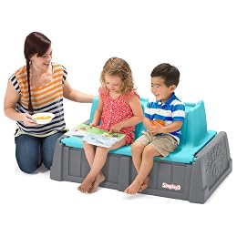 Simplay3 Sand and Water Kids Bench, 2-in-1 Sand and Water Table with Outdoor Storage Bench, Gray and Teal