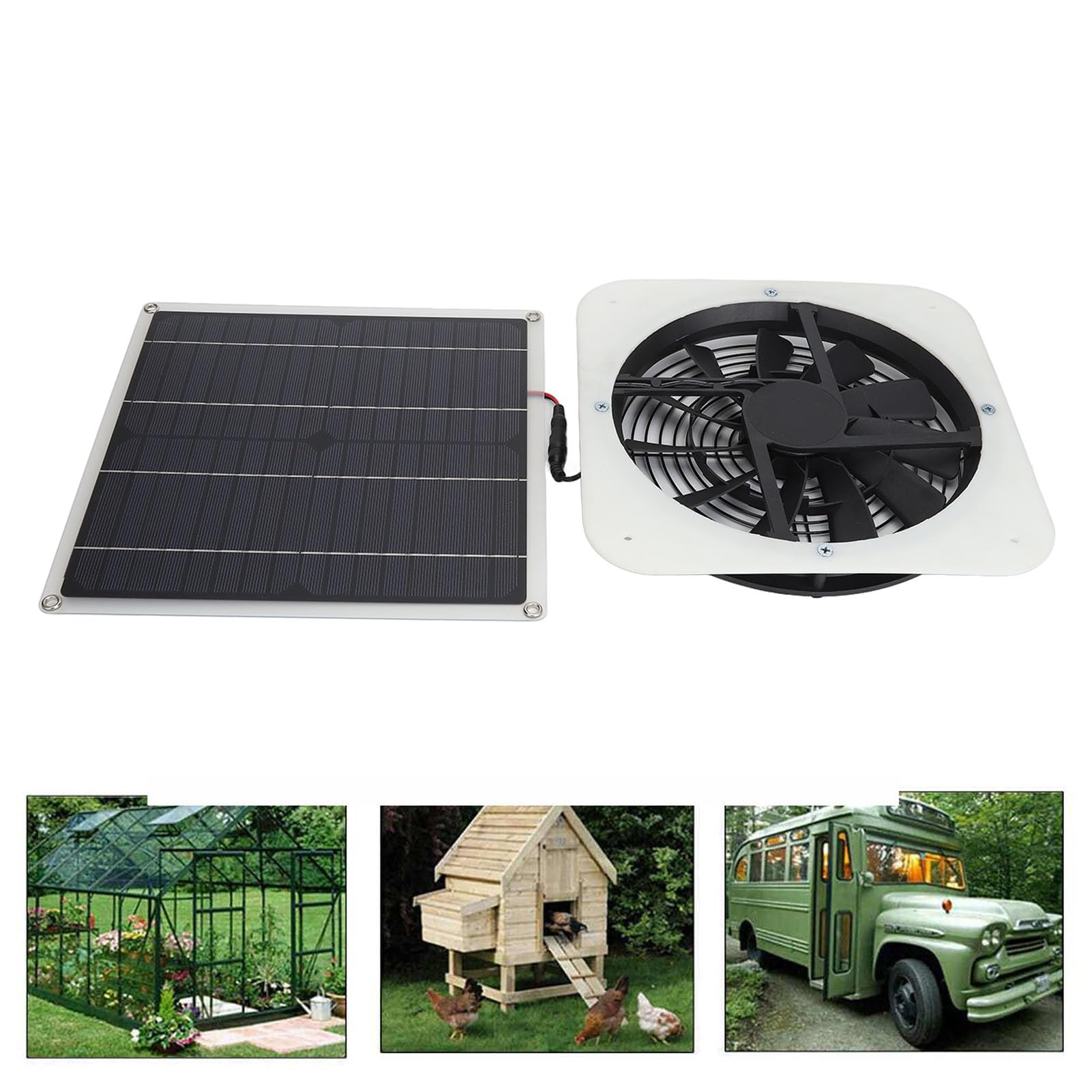 Hyuduo Kit di Ventola di Scarico Solare Solare Ad Alta Efficienza con Ventola Rotonda da 10 Pollici per Pollaio a Serra (WHITE)