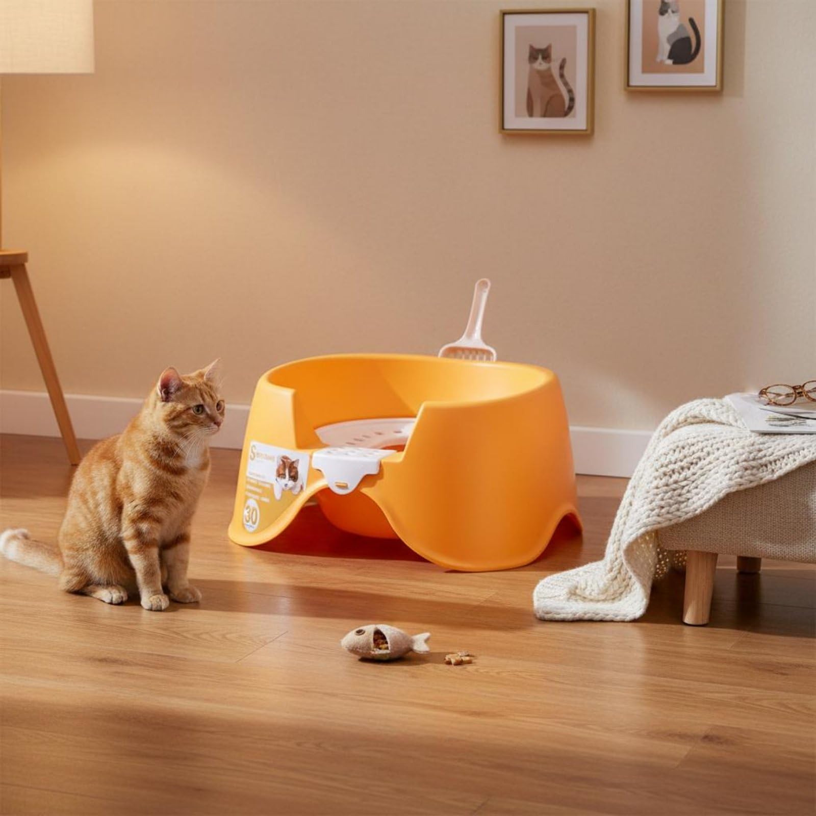 Offenes Katzenklo mit hohem Rand Spritzschutz Anti-Spritzer Katzenklo mit Schaufel reduziert Streuverteilung Katzentoilette für Katzen, Innenbereich