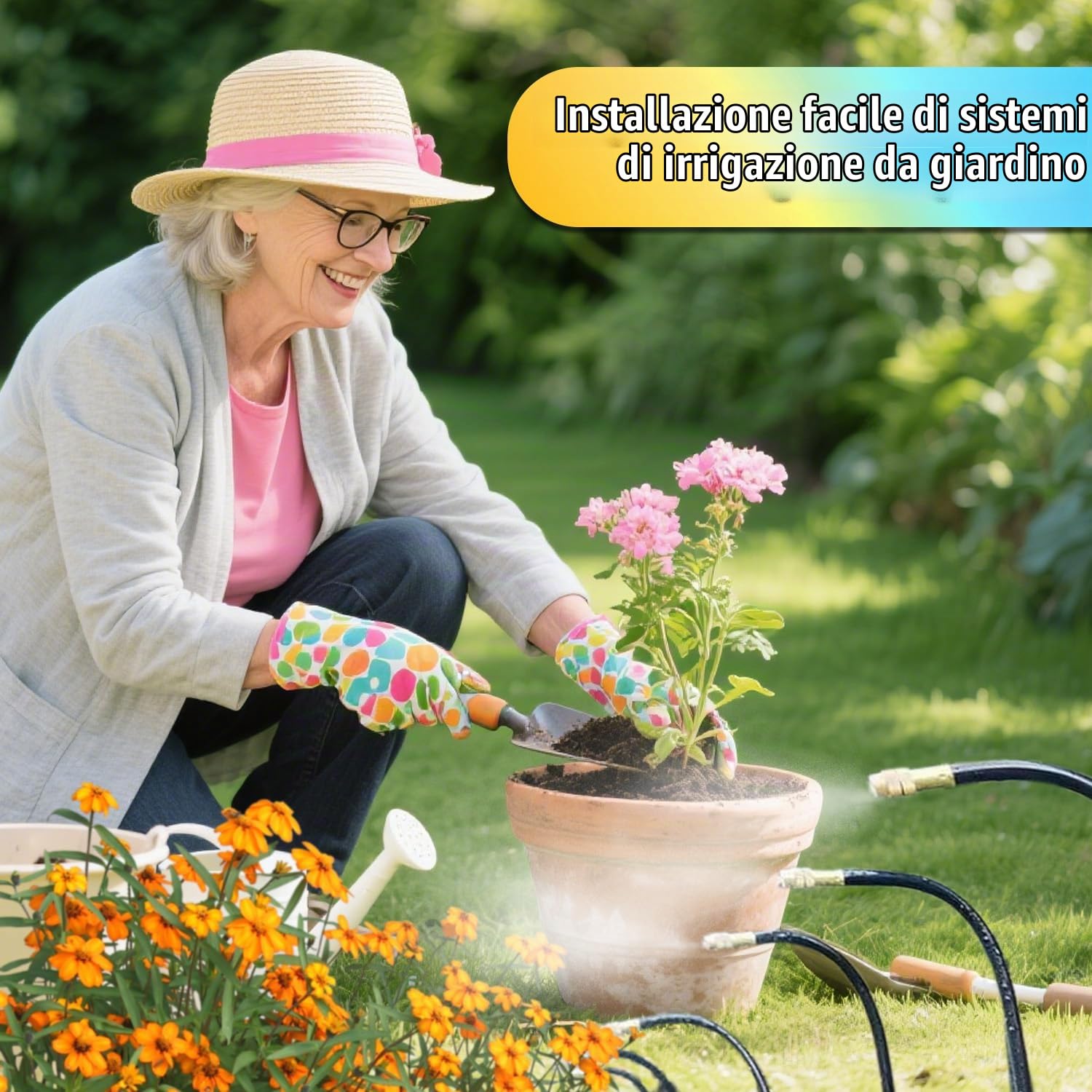 360° Curvo Kit irrigazione per Giardino, Irrigazione a goccia Sistema, Kit di irrigazione, Di Irrigazione Da Giardino Kit, per paesaggi, fiori e terrazze, piante Greenhouse, aiuola rialzata(5 m)