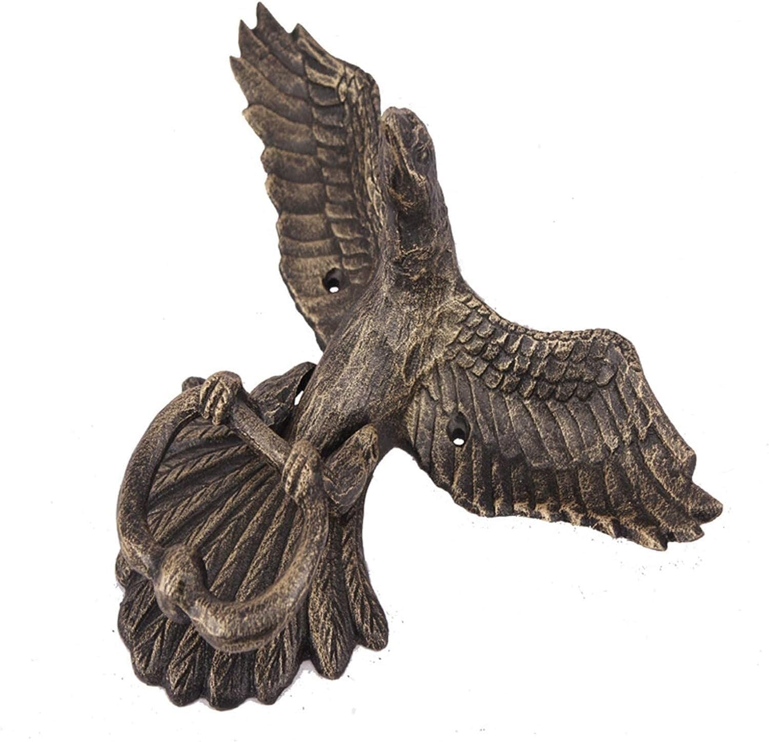 Large Bronze Eagle Door Knocker - Ferocious Bird Design for Front Gates Old Wood Door Pull Ring Cast Iron Wall Knob Elegant Welcome Accessory