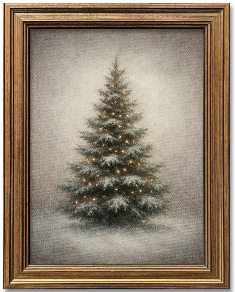 Amazon.com: Gold Framed Vintage Christmas Tree Canvas Wall Art