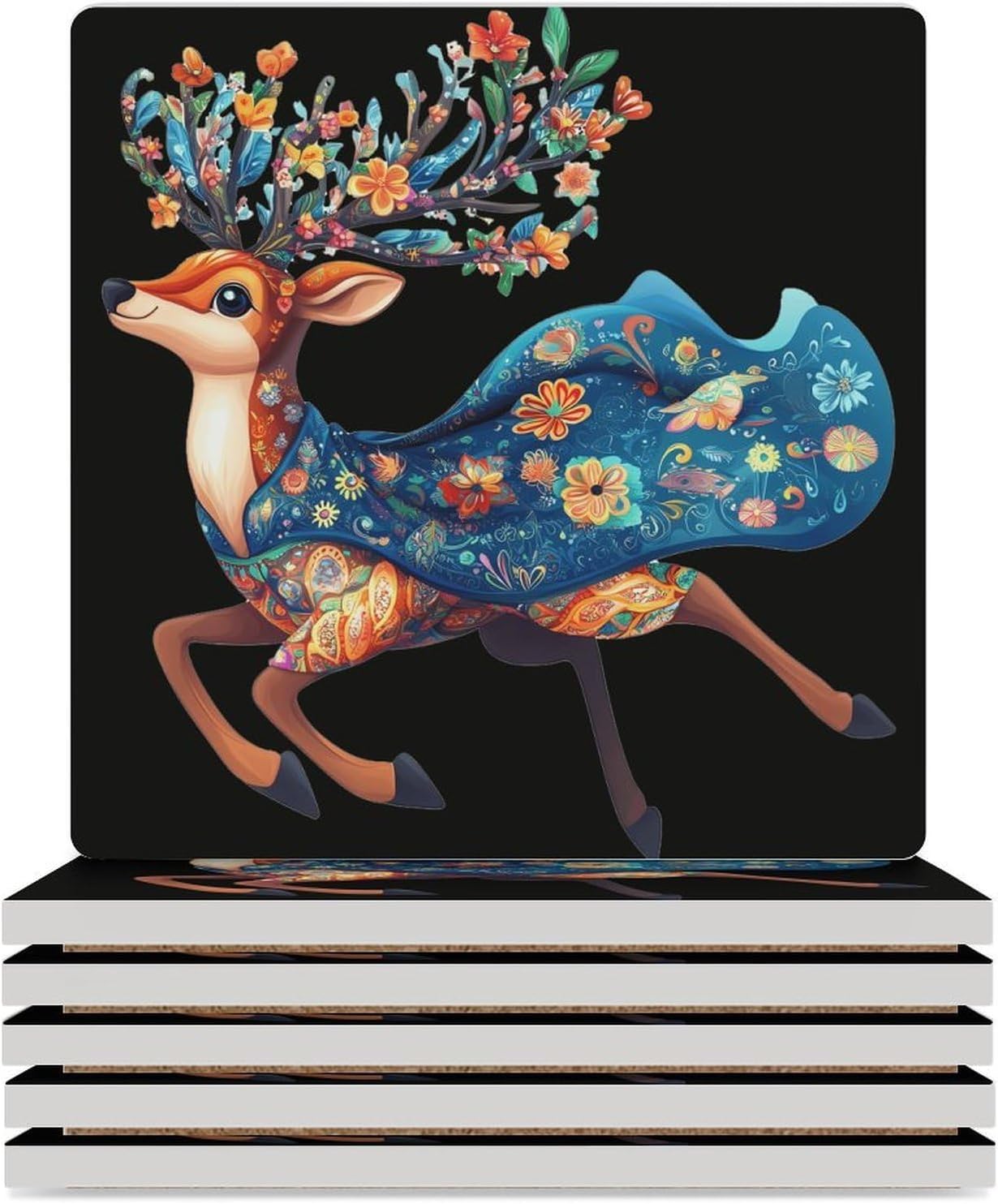 Christmas Deer Ceramic Coasters Square Drinks Coaster Coffee Table Decor Table Coaster for Home Bar