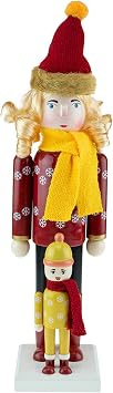 Clever Creations Mother and Child 14 Inch Traditional Wooden Nutcracker, Festive Christmas Decor for Shelves and Tables