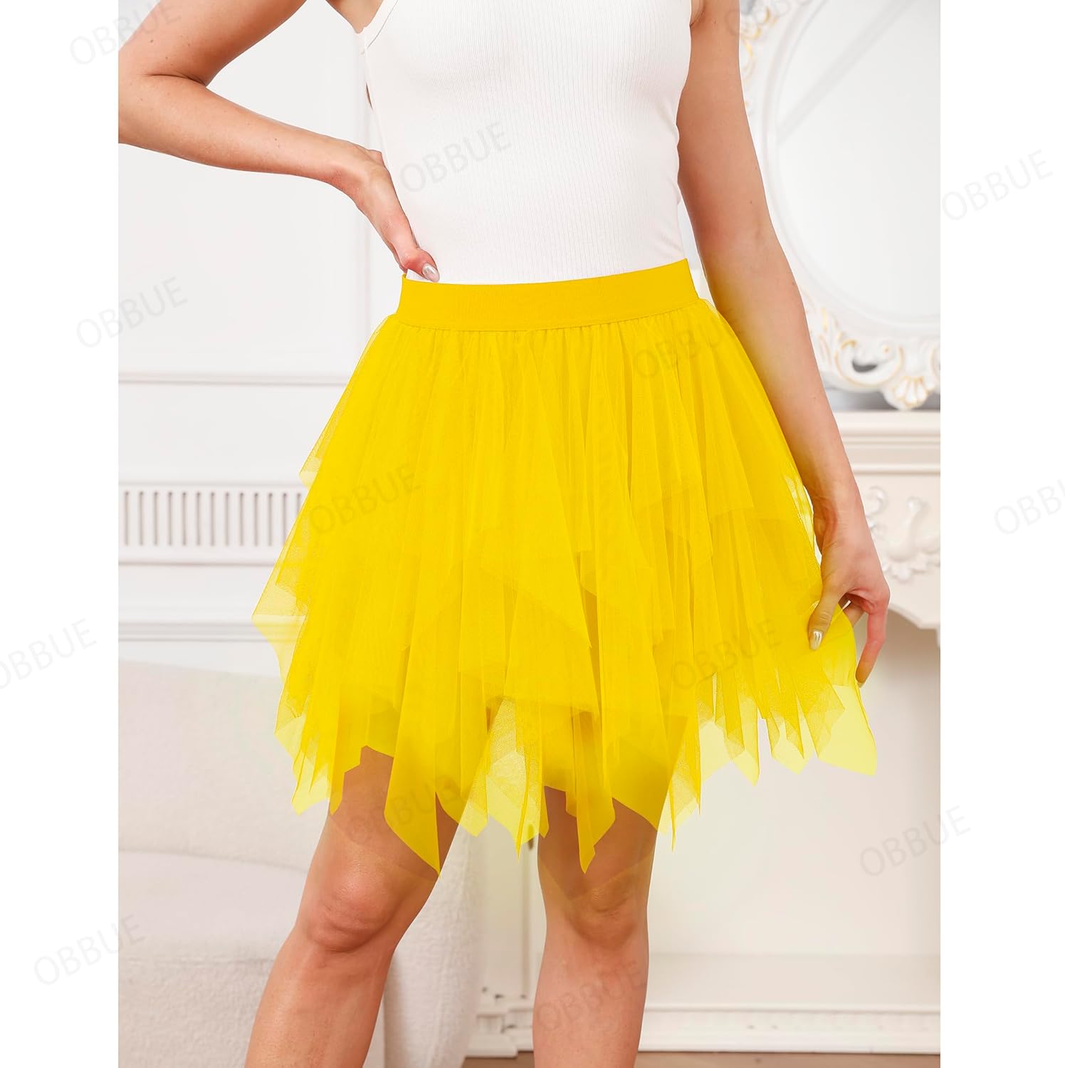 OBBUE Women's 1950s Short Vintage Petticoat Tutu Ballet Bubble Skirt for Halloween Party