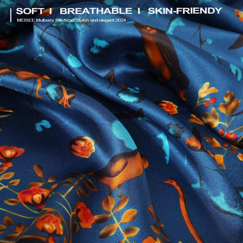 100% Pure Mulberry Silk Scarf 43”*43” Large Square Lightweight Headscarf Women’s Hair Wraps Shawls with Gift Packed - Image 3