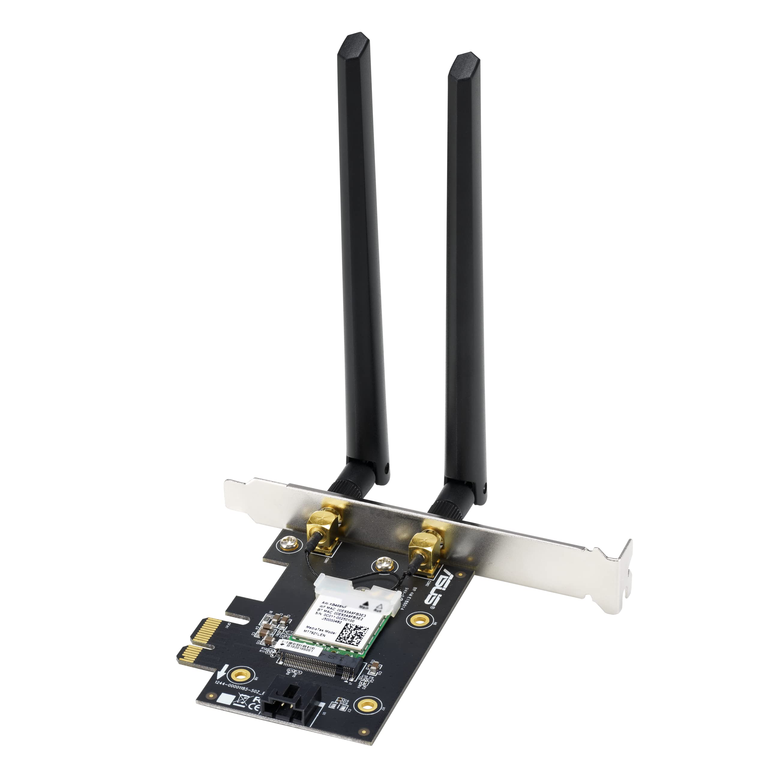 ASUS Adaptateur WiFi AX1800 PCIe (PCE-AX1800) – WiFi 6, Bluetooth 5.2, très faible latence sans fil, 2 antennes externes, prend en charge le débit total de données jusqu'à 1800 Mbps, sécurité réseau