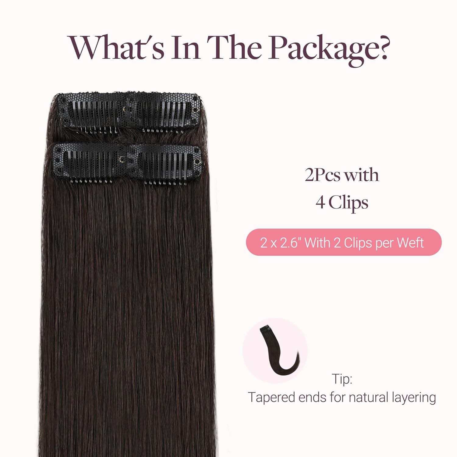 GOO GOO Scalp Hair Fill Ins, Clip in Hair Extensions, Human Hair Pieces for Women With Thinning Hair, #2 Dark Brown, 18inch 20g 2Pcs
