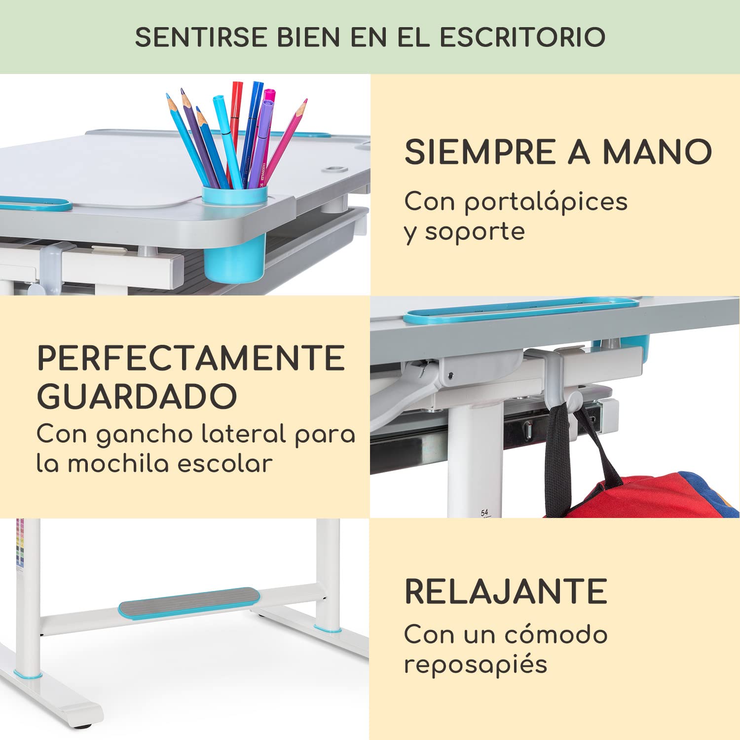 blumfeldt Escritorio Infantil, Juego de Mesa y Silla para Niños de 5 a 12 Años, Pupitre Infantil con Compartimento para Guardar Cosas, Juego de Escritorio y Silla para Niños para Dibujar y Pintar