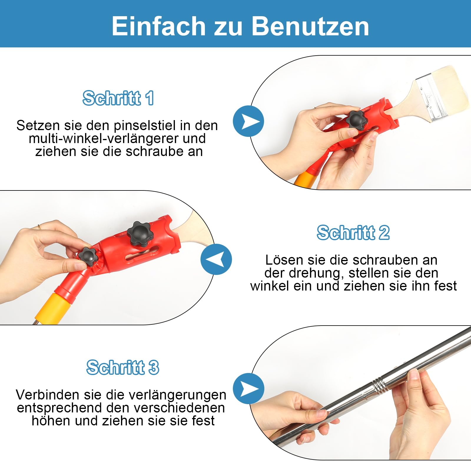 Mehrwinkel Pinsel Verlängerung Farbpinsel Verlängerung, 1.8M Multi Angle Paint Brush Extende, Einziehbare Farbroller Verlängerungsstange für Hohe Decken Wände Zier Und Eckenanstrichwerkzeug (Rot)
