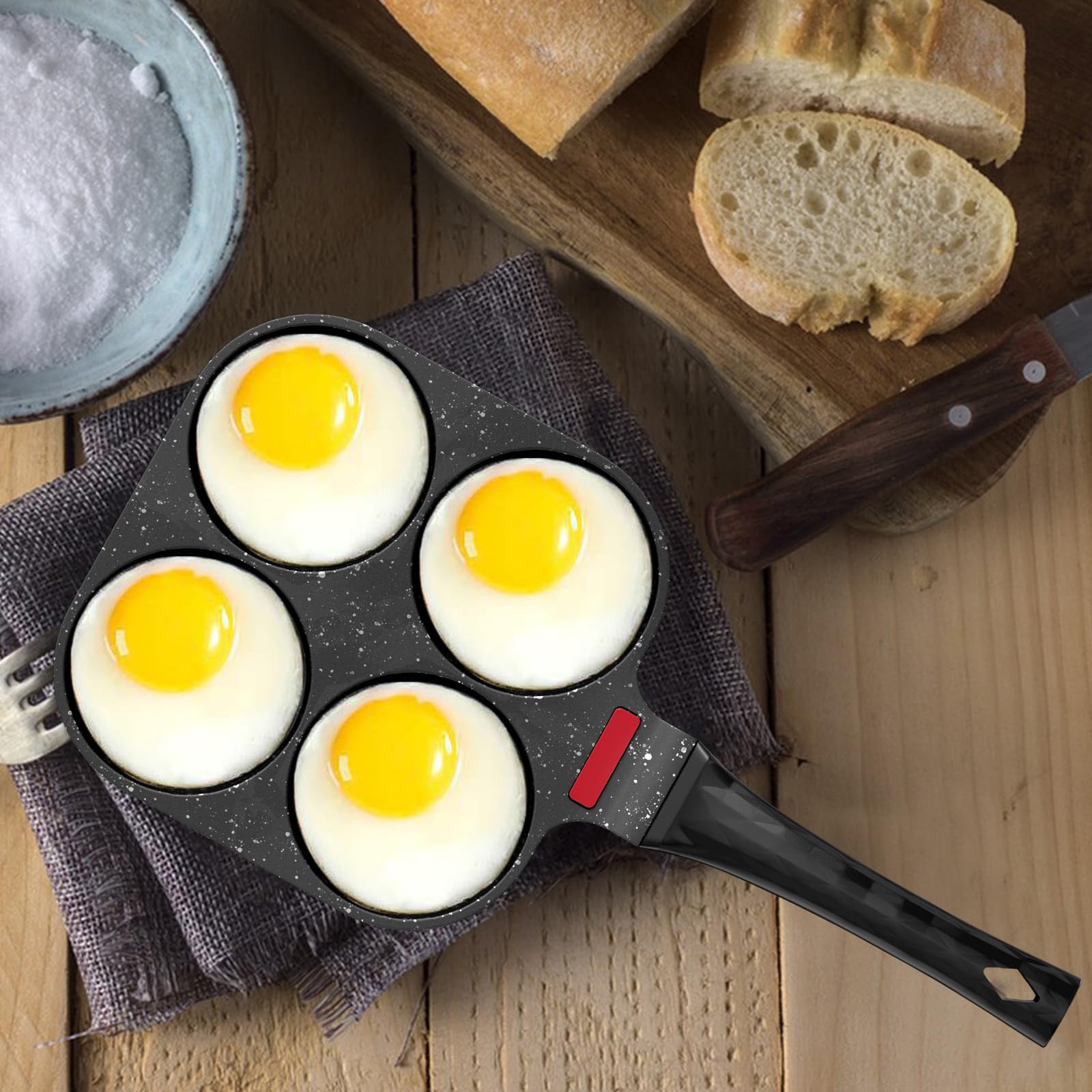 Traxenta padella pancake, pentola pancakes, frittata a 4 fori in alluminio, antiaderente padelle, padellino per uovo con rivestimento antiaderente, per frittata colazione, per Gas (Nero)