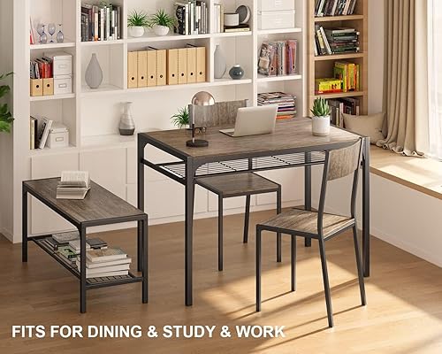 Miniatura 7 de Gizoon Mesa de cocina y 2 sillas para 4 personas con banco, juego de mesa de comedor de 4 piezas para espacios pequeños, apartamento (gris)