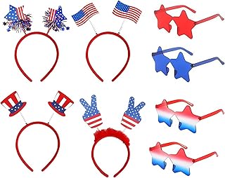 8pcs 4th of July Headband Star Sunglasses Red White Blue Memorial Day Patriotic Accessories for Independence Day Party Supplies