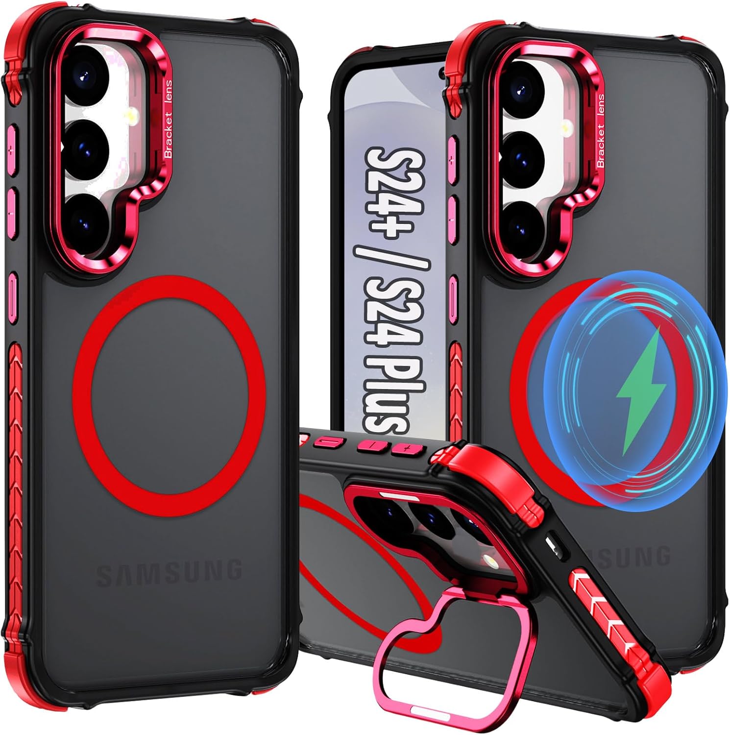 S24 Plus Case Magnetic for Samsung S24+ 6.7Inch,Heavy Duty Rugged Drop Protection Case [Compatible Fast Wireless Charging] Slim Magnetic Case for Galaxy 24+ Plus 6.7Inch, Red