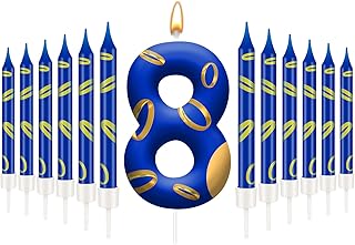 13PCS Birthday Cake Candles Set - Blue and Golden Ring Number Candles with Vibrant Designs for Boys & Girls, Theme Birthday Party Decorations, Cake Toppers for Theme Parties(Number 8)