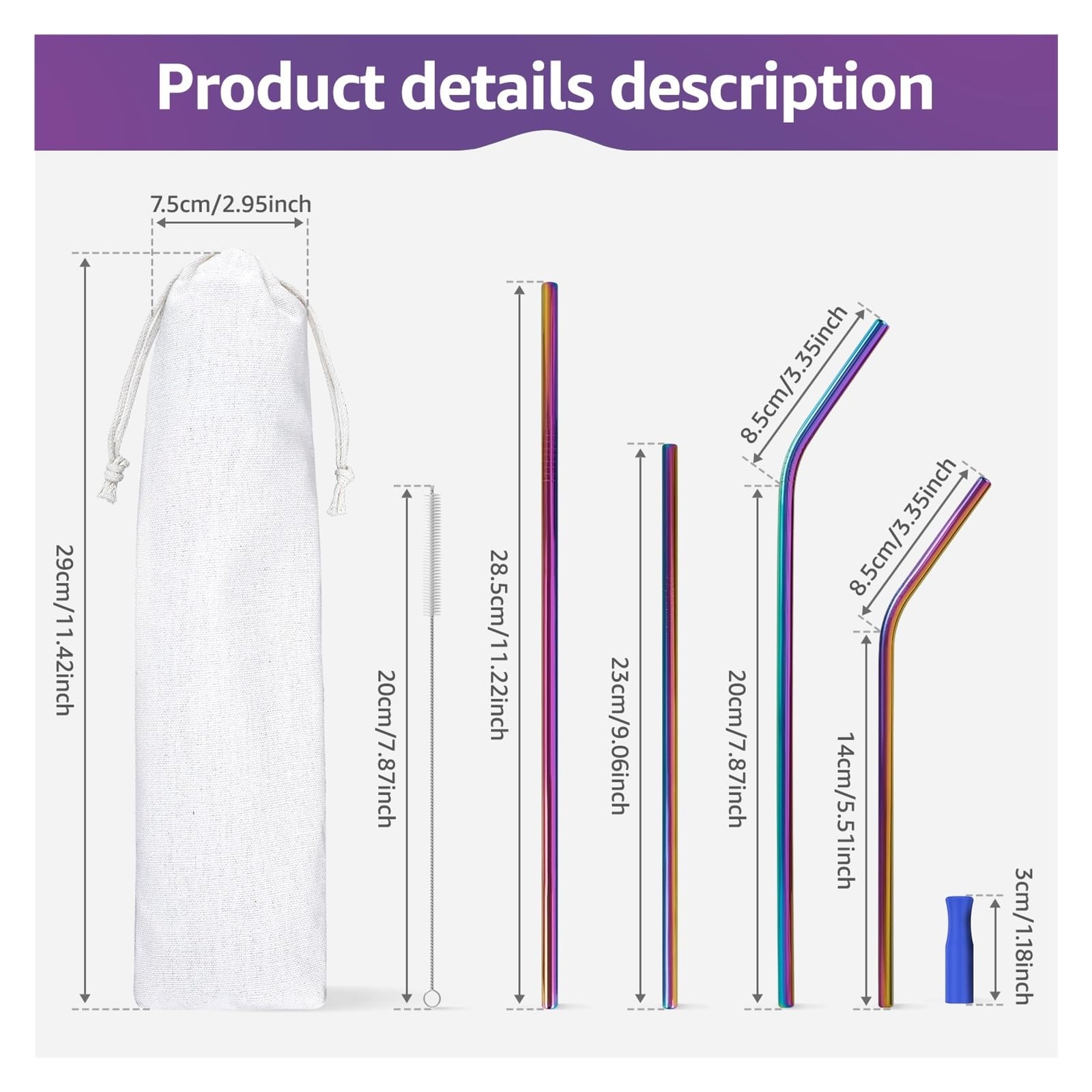 Stainless Steel Straws Gebogener Strohhalm aus Edelstahl, tragbare Strohhalme, lang trinkende Silikonspitzen, Bürste für Kaltgetränke(32pcs)