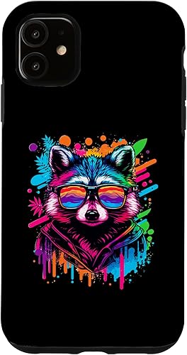 Miniatura 8 de Rainbow Raccoon Sunglasses Vaporwave Synthwave Retrowave Case for iPhone 17 Pro