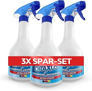 DRAXUS Profi Schimmelentferner mit innovativem Hafteffekt I Extra starkes Schimmelspray für Wand, Bad, Silikonfugen & mehr I Entfernt Schimmel hocheffektiv (Aktiv-Chlor) (3x Spar-Set)