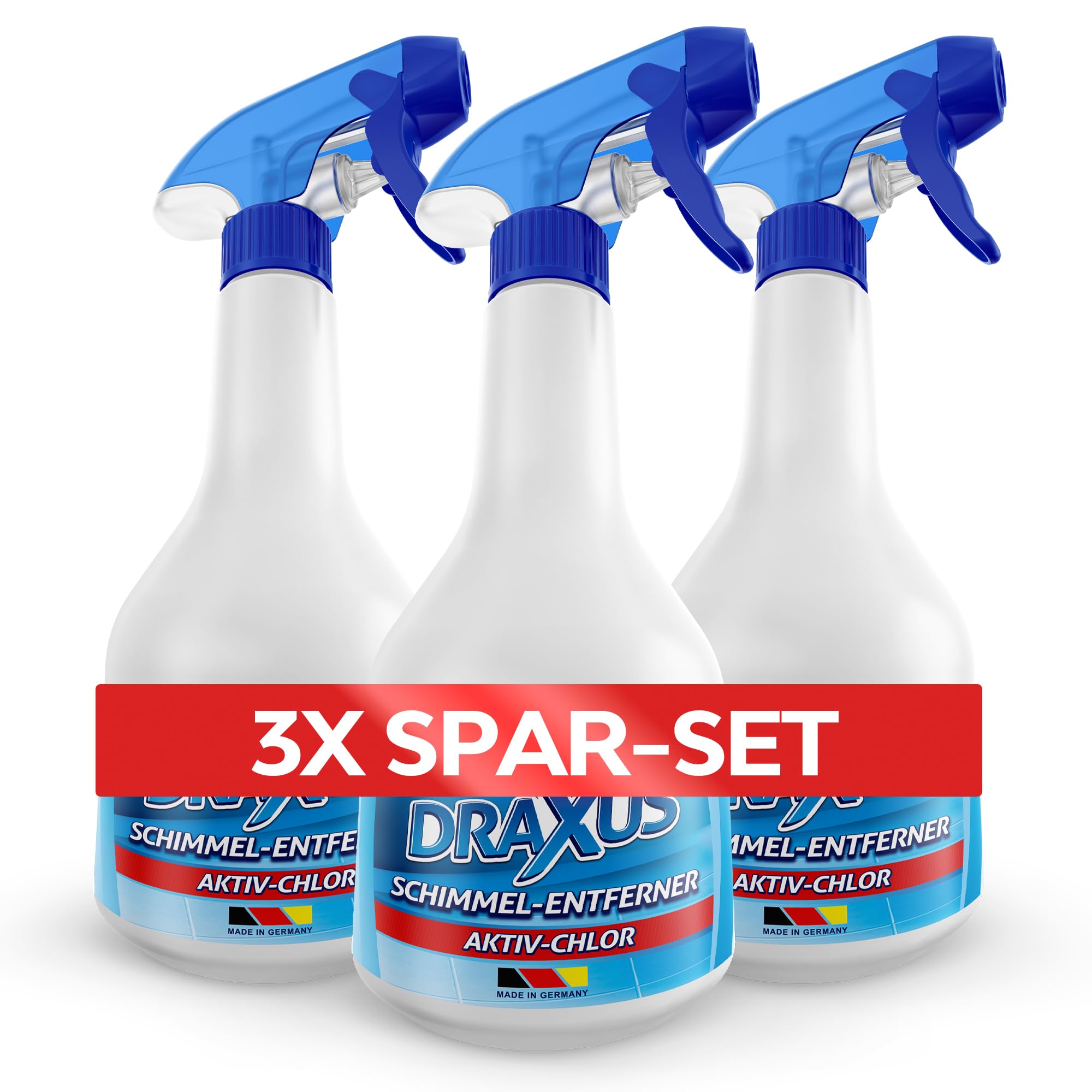 DRAXUS Profi Schimmelentferner mit innovativem Hafteffekt I Extra starkes Schimmelspray für Wand, Bad, Silikonfugen & mehr I Entfernt Schimmel hocheffektiv (Aktiv-Chlor) (3x Spar-Set)