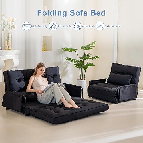 Miniatura 7 de YOSHOOT Sofá cama ajustable de suelo perezoso, sofá cama plegable con respaldo ajustable de 5 posiciones, puf convertible, sofá cama, sillón
