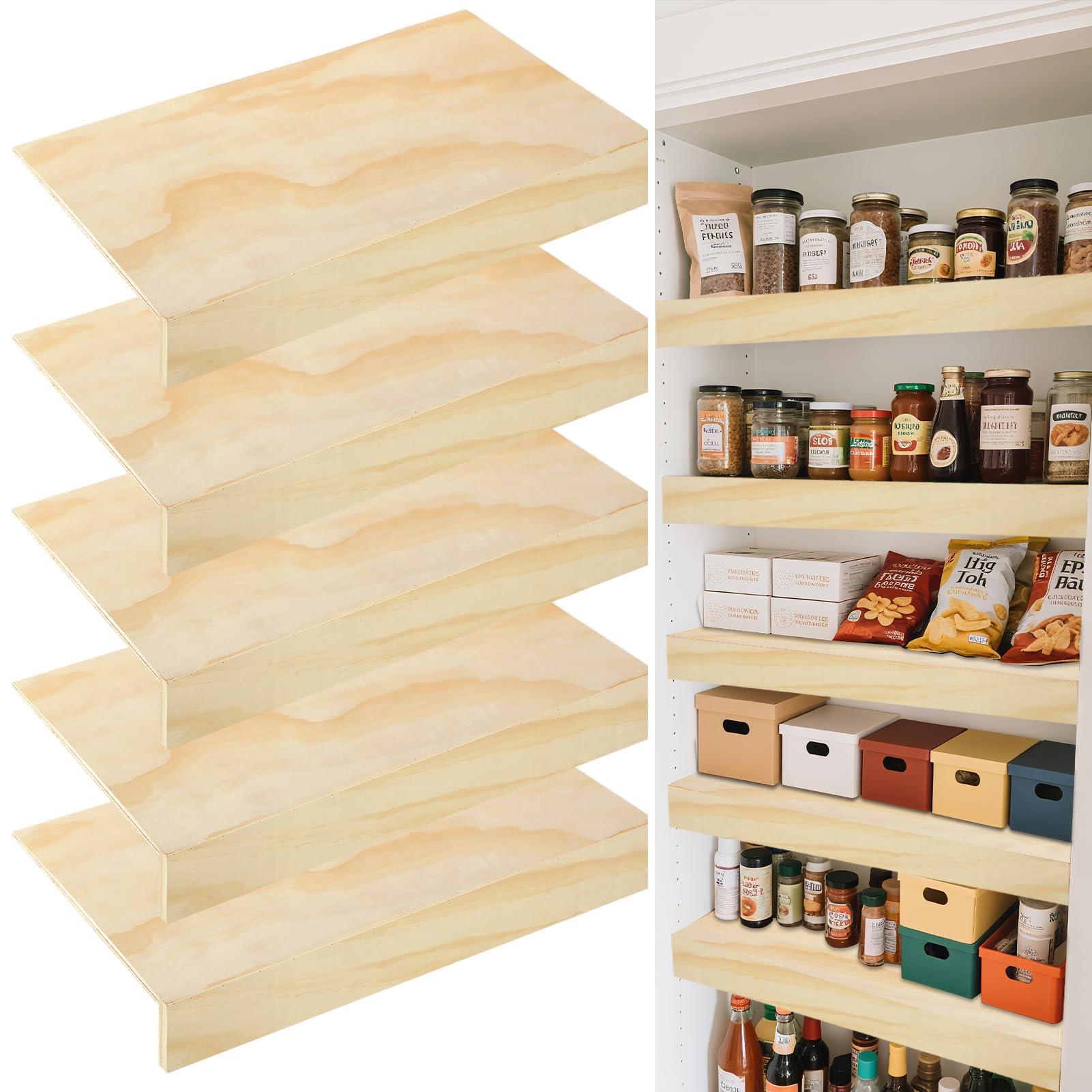 5 pcs wooden shelf covers 24 x 12 inch,wire rack covers for pantry wood shelf liners-0.2 inch thick,removable wood shelves covering weight pantry shelf cover for closet kitchen pantry bathroom