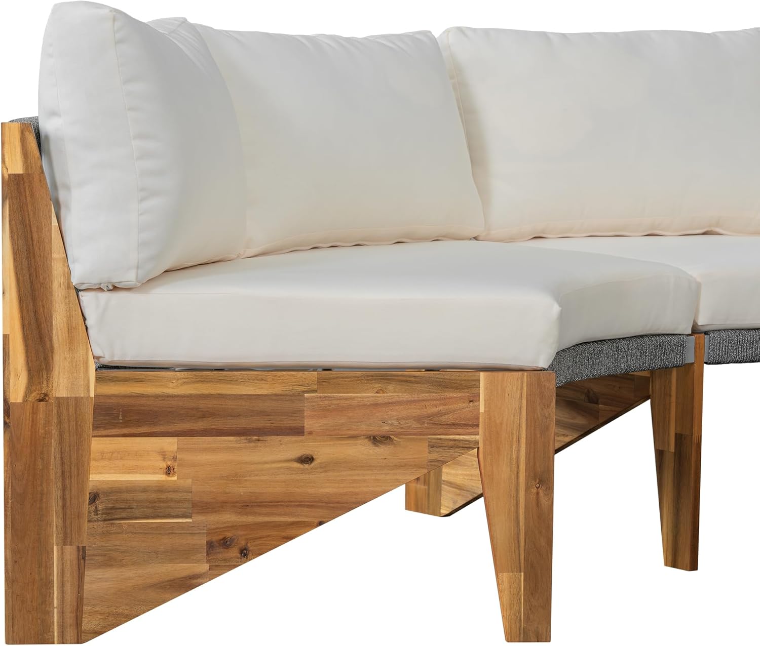 6-Person Outdoor Seating Group with Coffee Table, Half Moon Patio Sectional Sofa Set, All Weather Conversation Sofa Set with Acacia Wood Frame and Thick Cushions for Backyard Poolside (Beige+Acacia)
