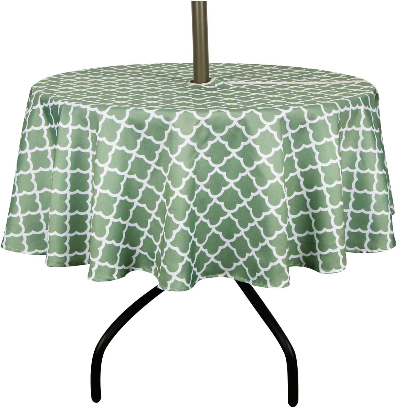 ColorBird Elegant Trellis Outdoor Tablecloth Waterproof Spillproof Polyester Fabric Table Cover with Zipper Umbrella Hole for Patio Garden Tabletop Decor, 60" Round, Zippered, Green