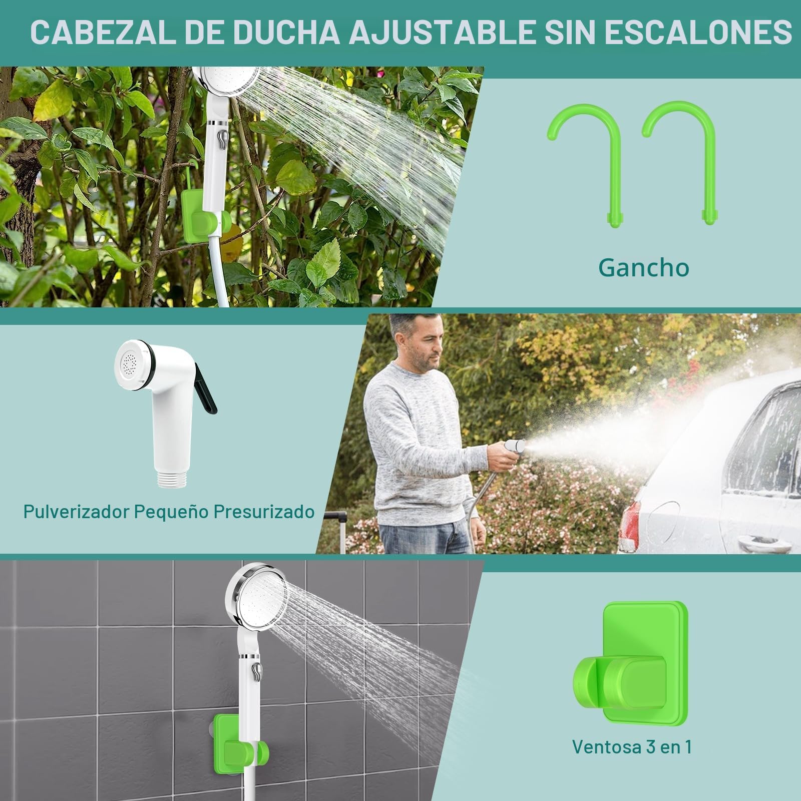 Ducha Portatil Camping, Ducha Camper Mejorada con Pantalla de Temperatura y Potencia, Eléctrico Portátil Recargable Ducha con 6000mAh Batería para Camping, Plantas de Jardín,Coche, Lavar al Perro