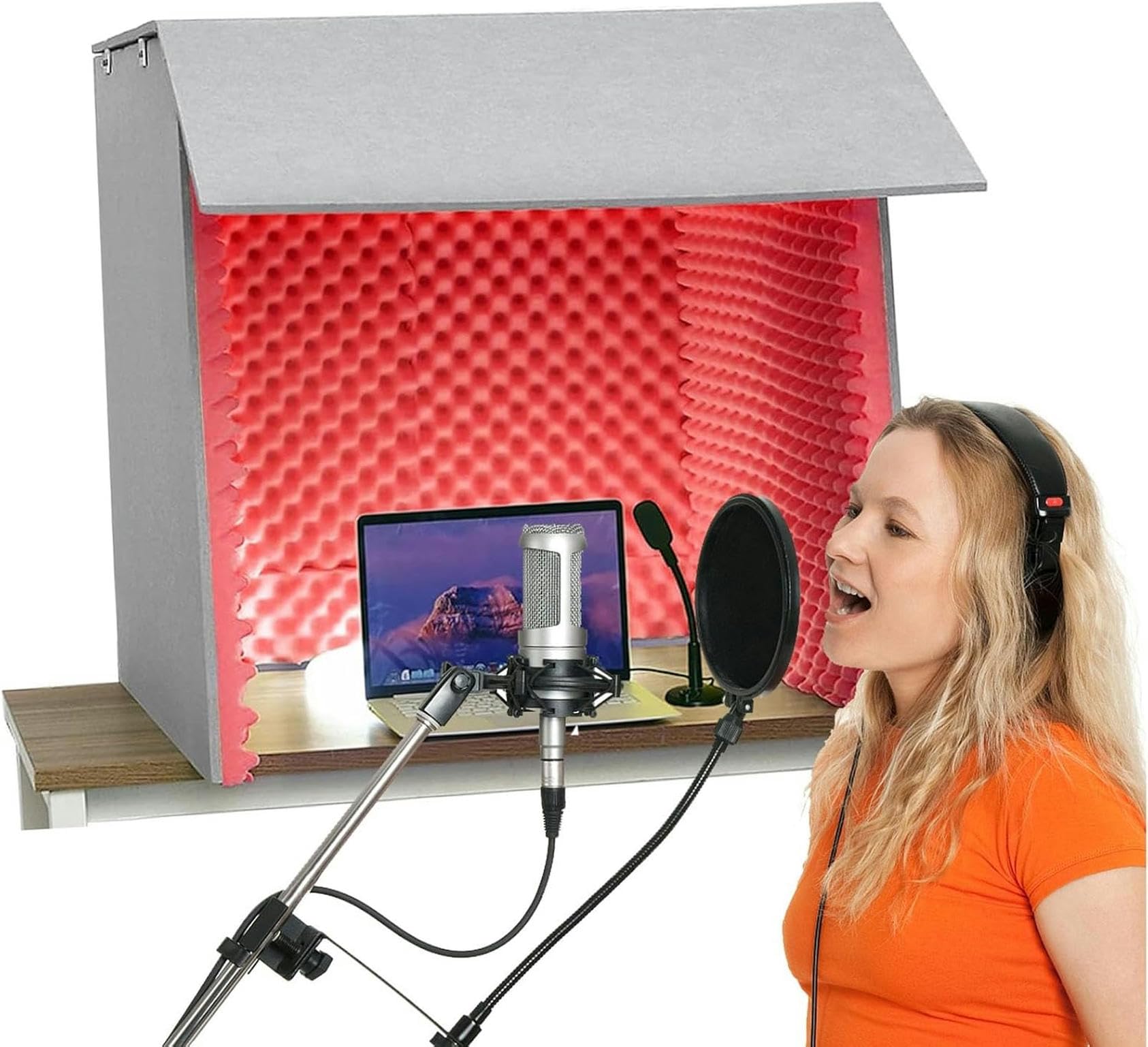 Studio nagrań, Kabina dźwiękochłonna, przenośna kabina nagraniowa do filtrowania wokalu, sprzęt nagrywania mikrofonów, domowego biura i studia(Red-80 * 80 * 80cm)
