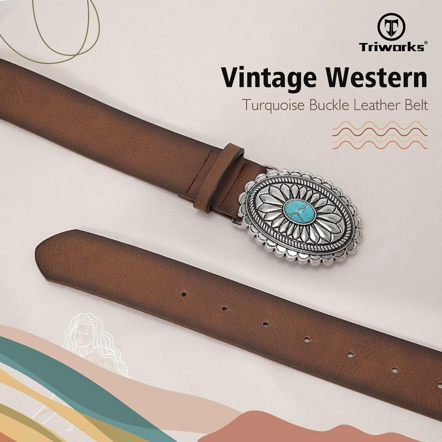TRIWORKS Women's Western Leather Belt Vintage Medieval