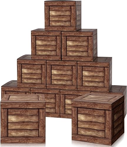 12 cajas de decoración de fiesta de vaquero occidental, cajas de madera de grano de madera, cajas de madera falsa para centros de mesa, accesorios