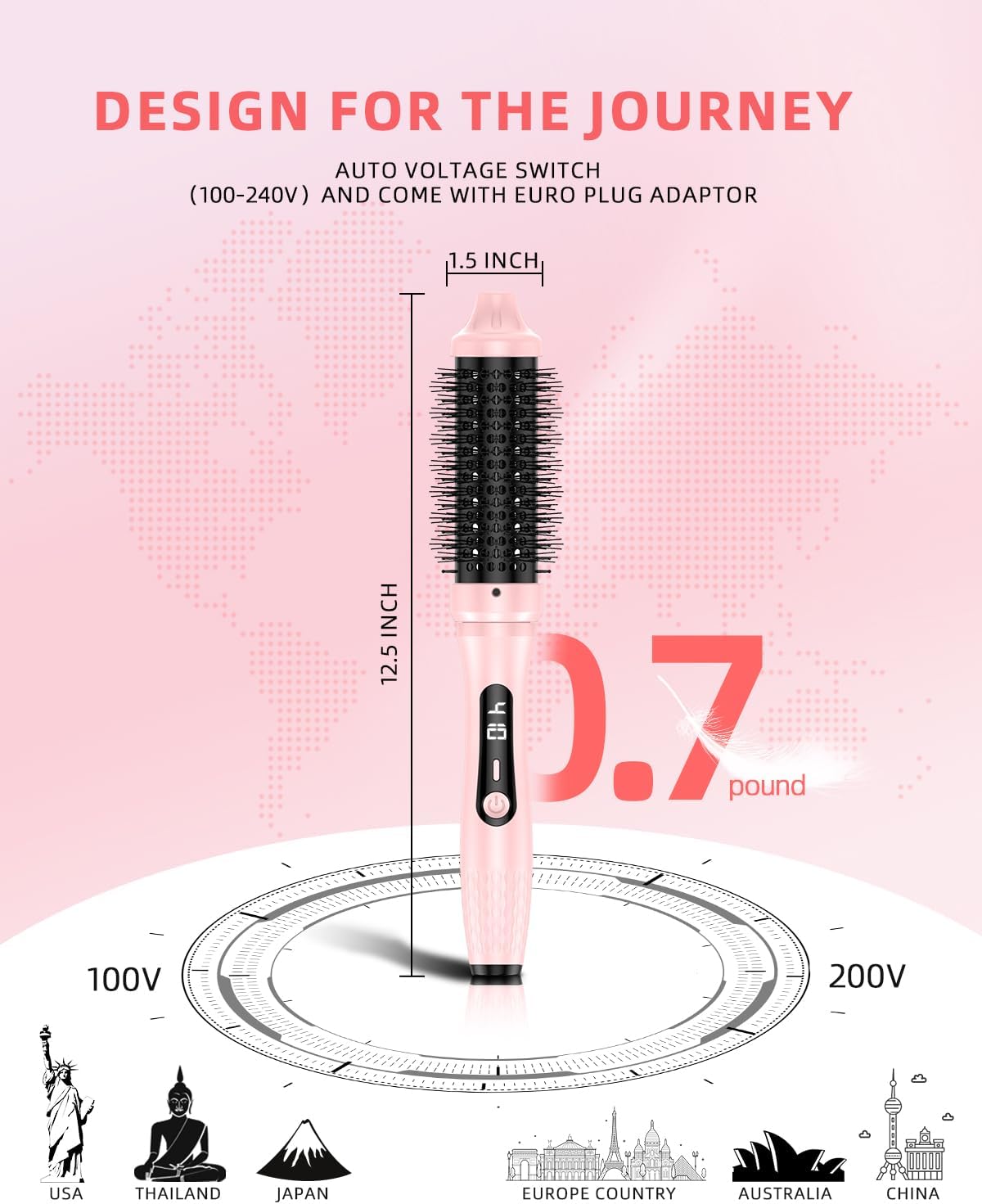 DORISILK Infrared Thermal Hair Brush for Sleek, Shiny Hair，1.5inch Heated Round Volumizer Faster Blowout, 5-Temp，Heated Round Brush for Curling and Straightening，Dual Voltage for Travel Using