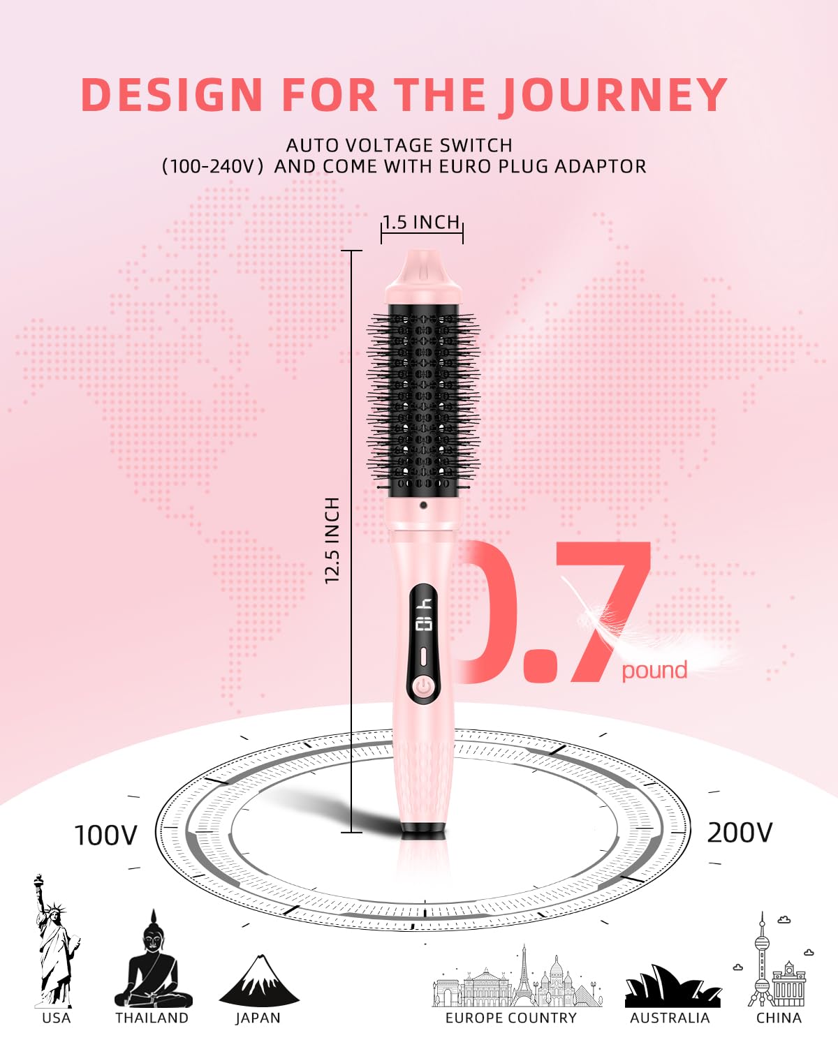 DORISILK Infrared Thermal Hair Brush for Sleek, Shiny Hair，1.5inch PTC Heat Round Brush for Blowout Look，Heated Round Brush for Curling and Straightening，Dual Voltage for Travel Using