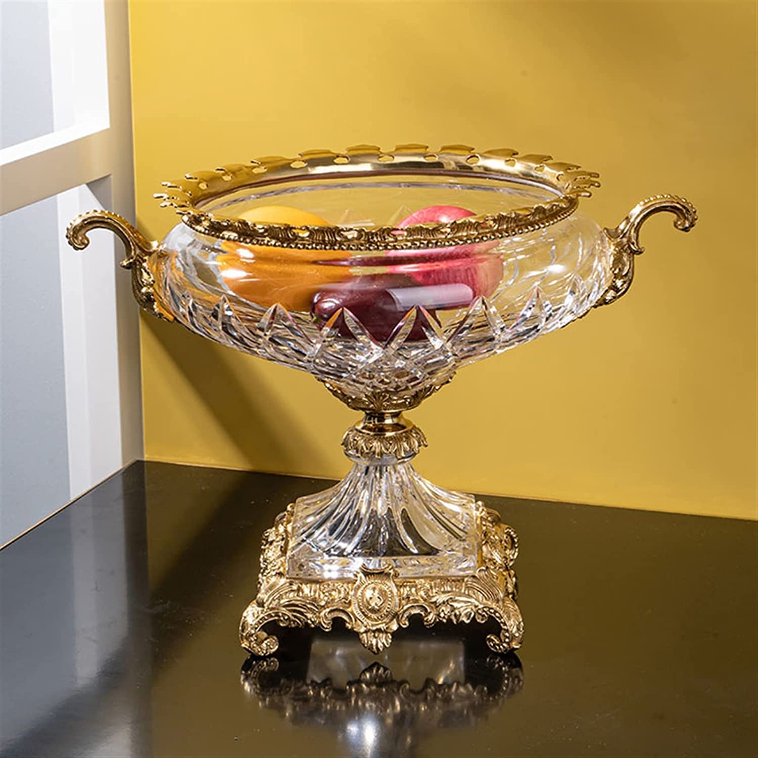 Corbeille à Fruits Assiette À Fruits Ronde En Verre Transparent Décor De Bureau La Maison Plat Bol Bonbons Base Laiton Paniers de Rangement de Cuisine