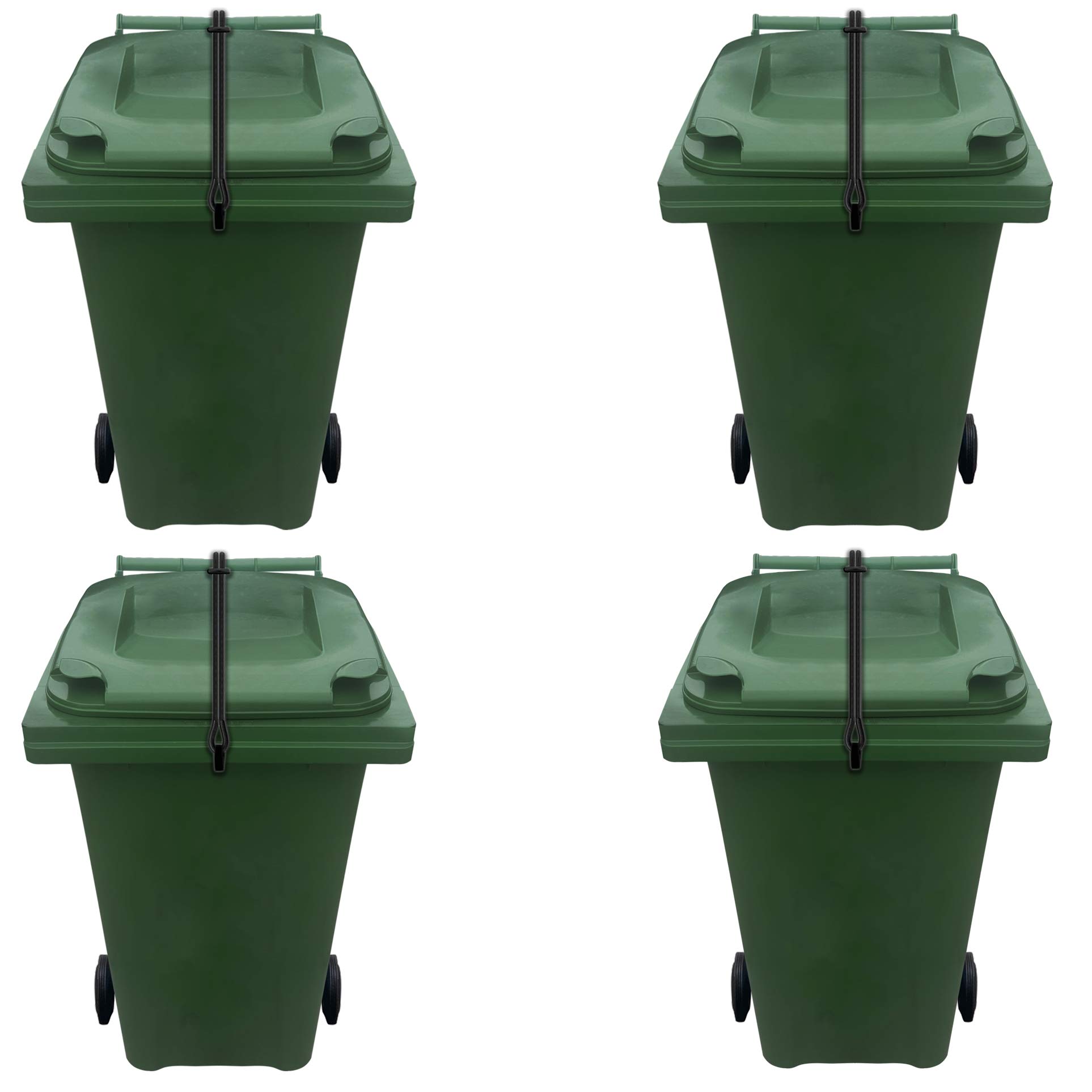 Wheelie Bin Lid Lock Strap - Heavy Duty - Windy Version - NO DRILLING, NO GLUEING - Secure Contents From Spilling - Stop Wind or Vandals Tipping - Easy Fitting (MULTI bin pack) (4)