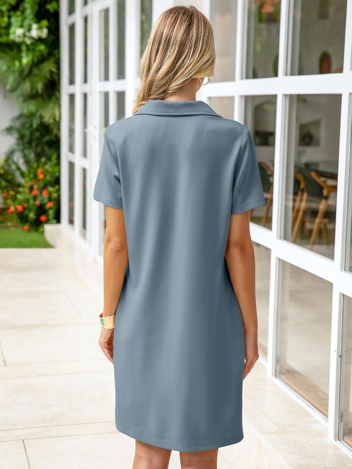 Glamaker Women T Shirt Summer Dress Casual Business Mini Loose V-Neck Short Sleeve Striped Dresses Pockets 2025 Trendy - Image 3