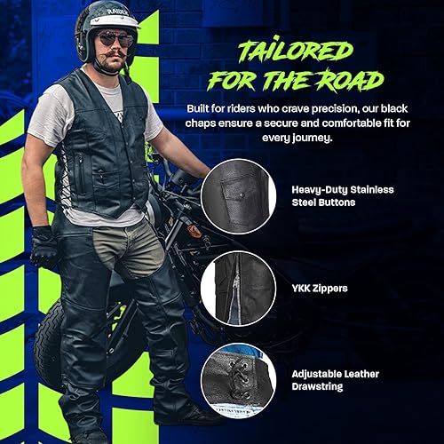 Miniatura 3 de HWK Chaparreras de cuero para motocicleta para hombres y mujeres, color negro, para protección contra erupciones de carretera y comodidad para todo