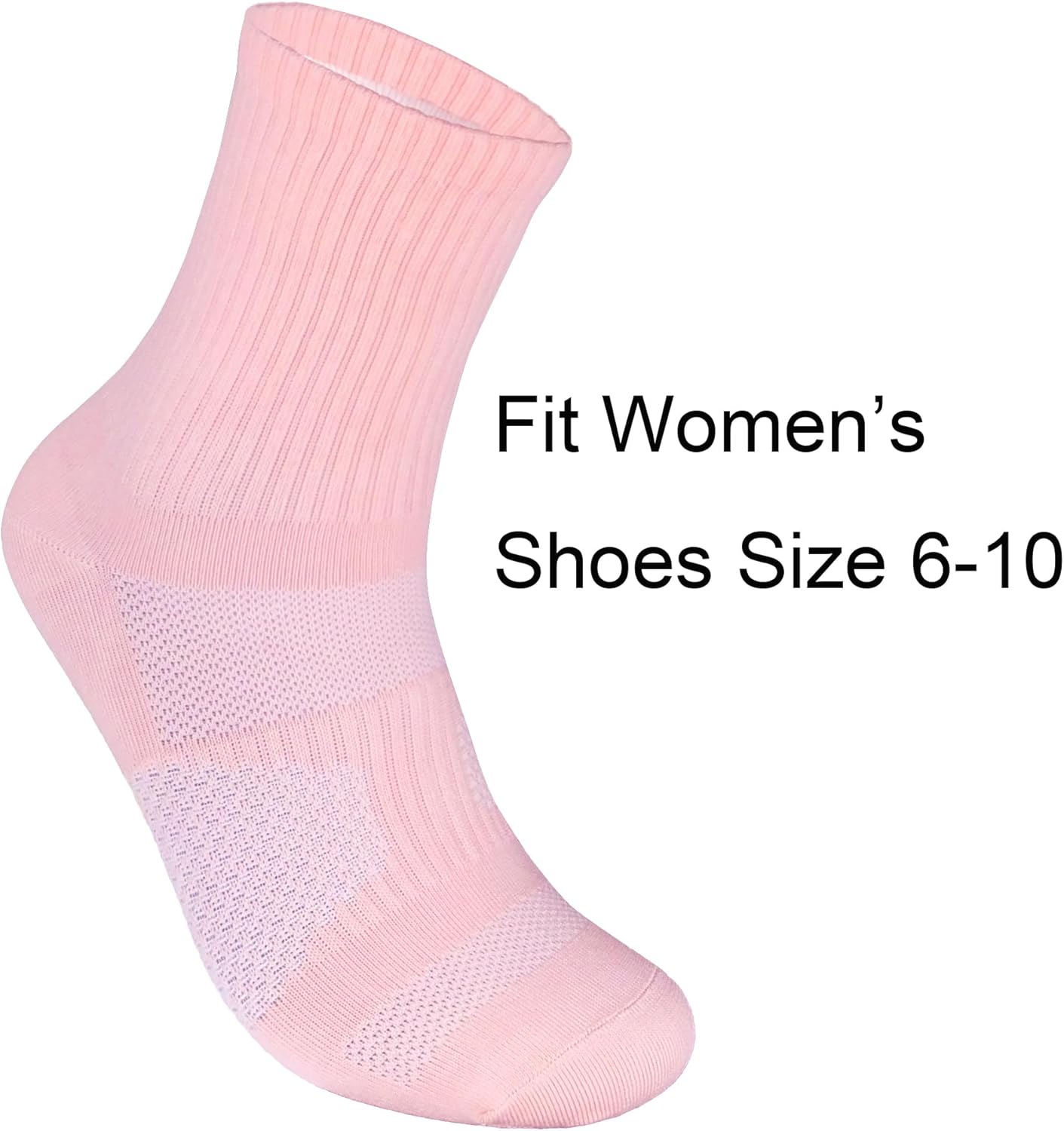 Womens 6-Pack Pink Anti Sweat Odor Resistant Stink Proof Compression Quarter Crew Cotton Athletic Running Hiking Socks, Size 6-10 - Image 5