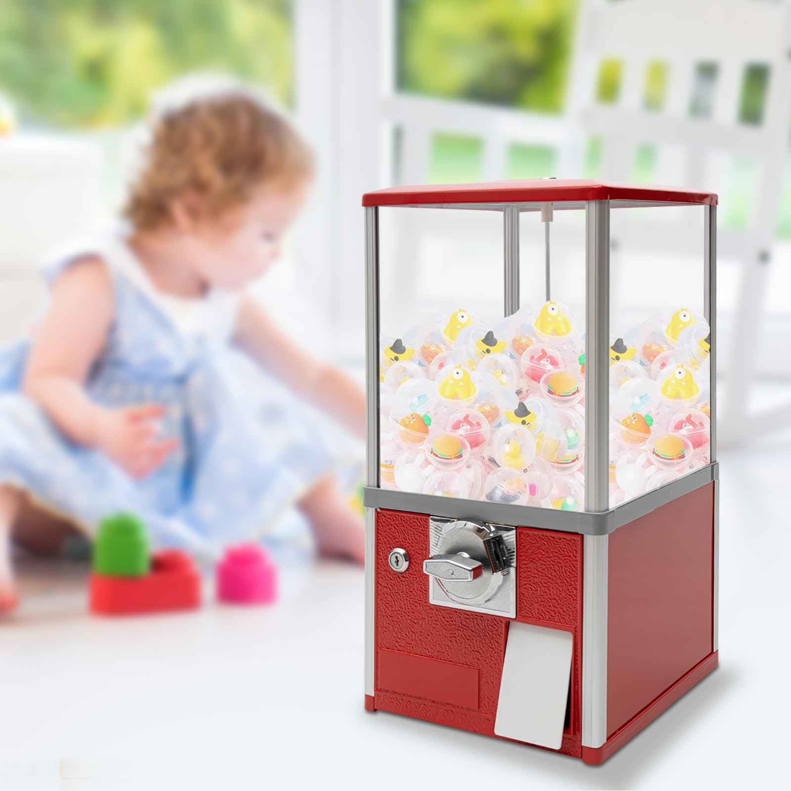 Gbonklong Vending Machine, Candy Gumball Machine, Huge Load Capacity Gumball Bank, Candy Vending Machine for Gadgets, 2 25 Cent Coins Each Side Perfect for Game Stores and Retail Stores Red