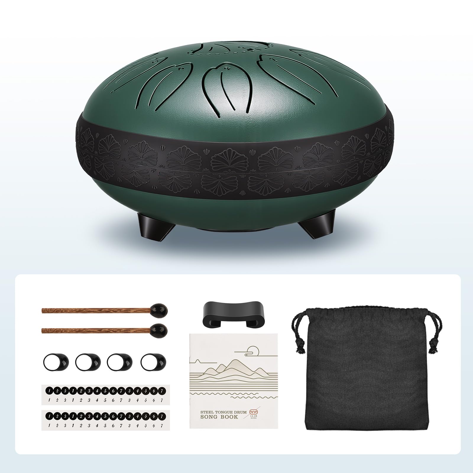 LEKATO 6 Zoll Zungentrommel, 11 Töne in C-Tonart Steel Tongue Drum mit Songbuch, Tragetasche, Trommelschlägeln, Mini-Handpan-Trommel-Percussion für Meditation, Geistheilung, Grün