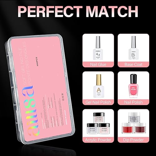 Vista 7 de AILLSA Puntas de uñas extra cortas, 450 puntas de uñas de gel acrílico de cobertura completa, puntas de uñas postizas de doble cara mate preformadas