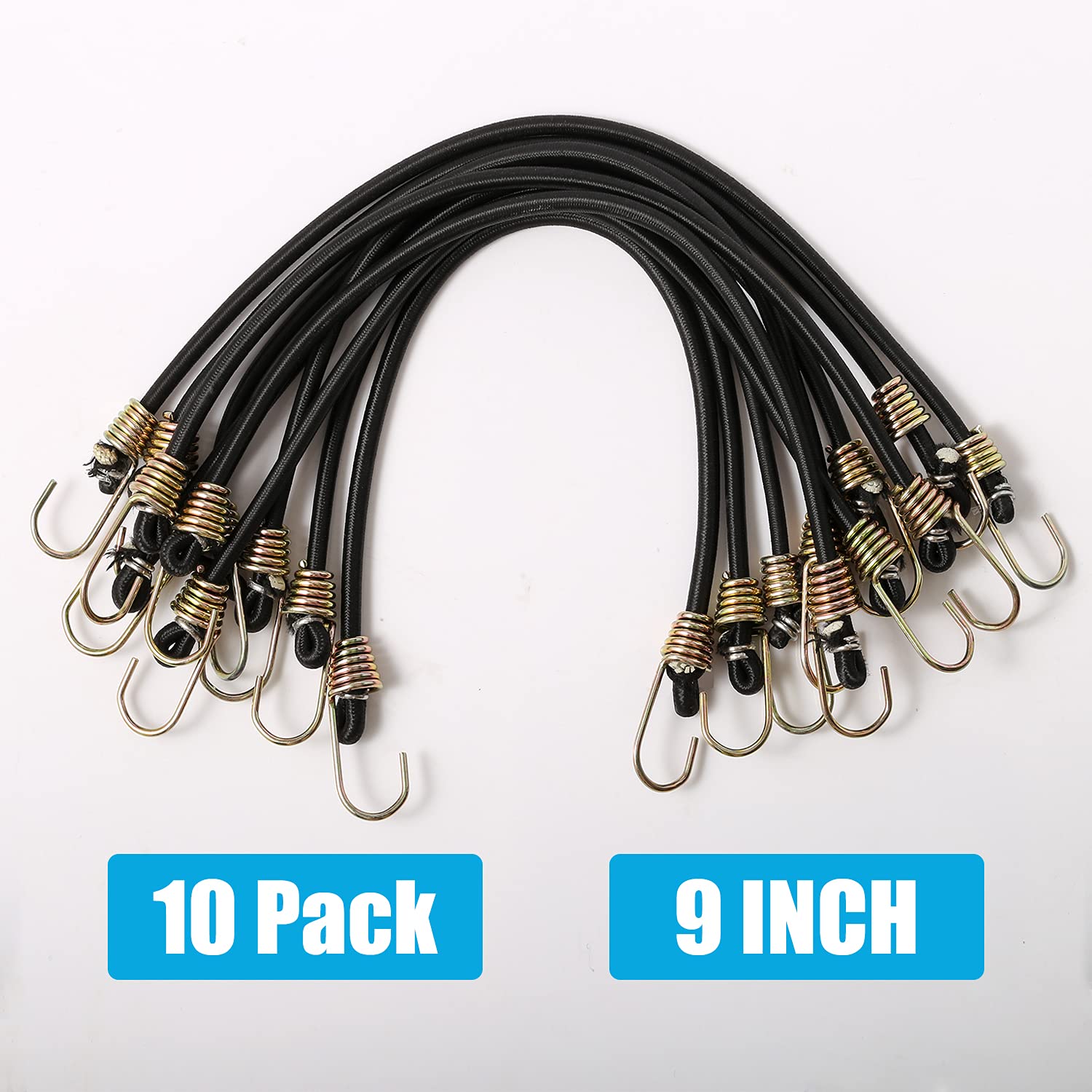 Lot de 10 tendeurs en caoutchouc avec crochets, 22,9 cm pour vélos, bâches, coffres, camping