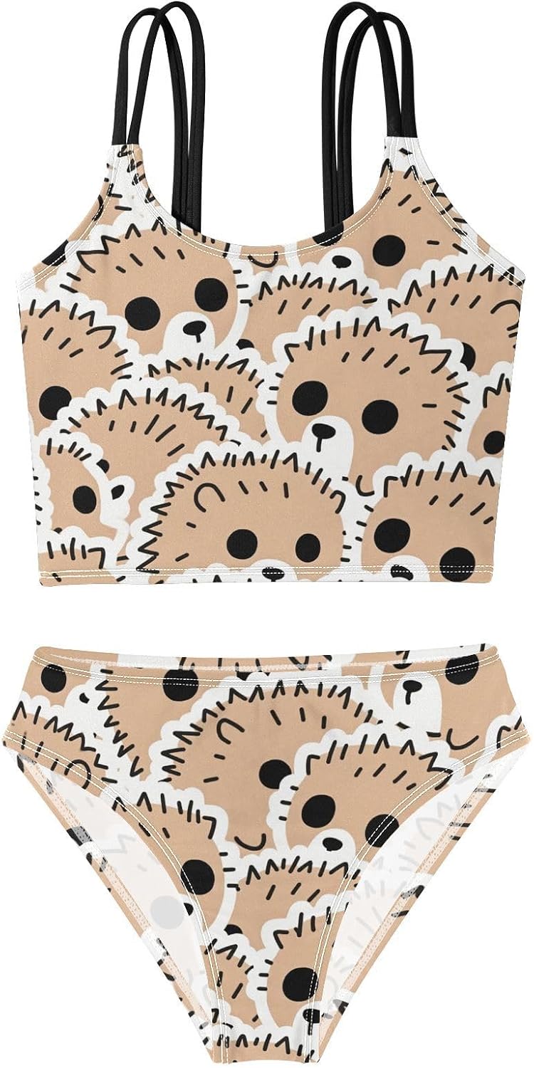 visesunny Girls Two Piece Swimsuits Cute Cartoon Hedgehog Design Girl's Bikini Sets Bathing Suits for Girls Size 5-12Y
