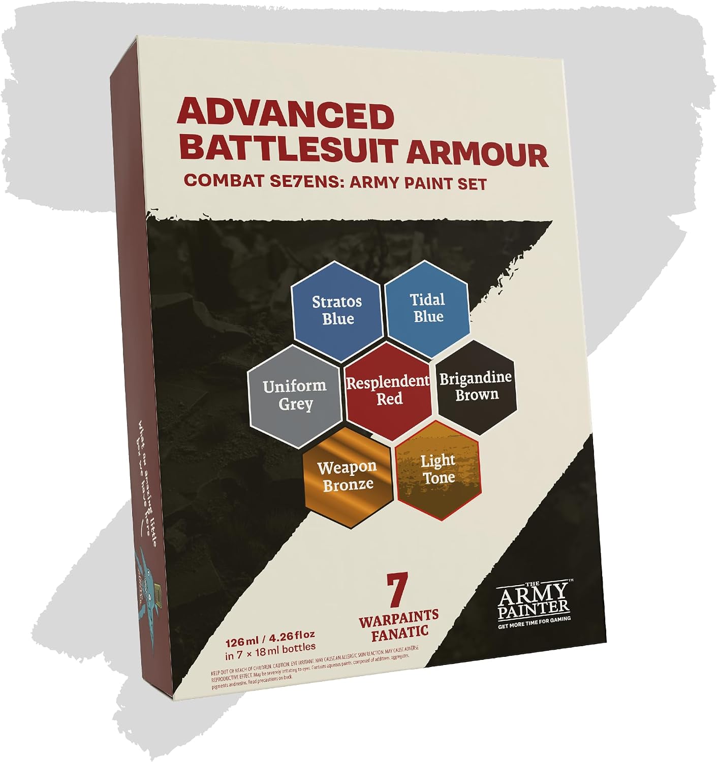 The Army Painter, Combat Se7ens: Advanced Battlesuit Armour, 7 x 18 ml Warpaints Fanatic: 5 Acrylic, 1 Wash, 1 Metallic, Perfect for Miniature Quality Hobby Paints for DnD & Warhammer Figures