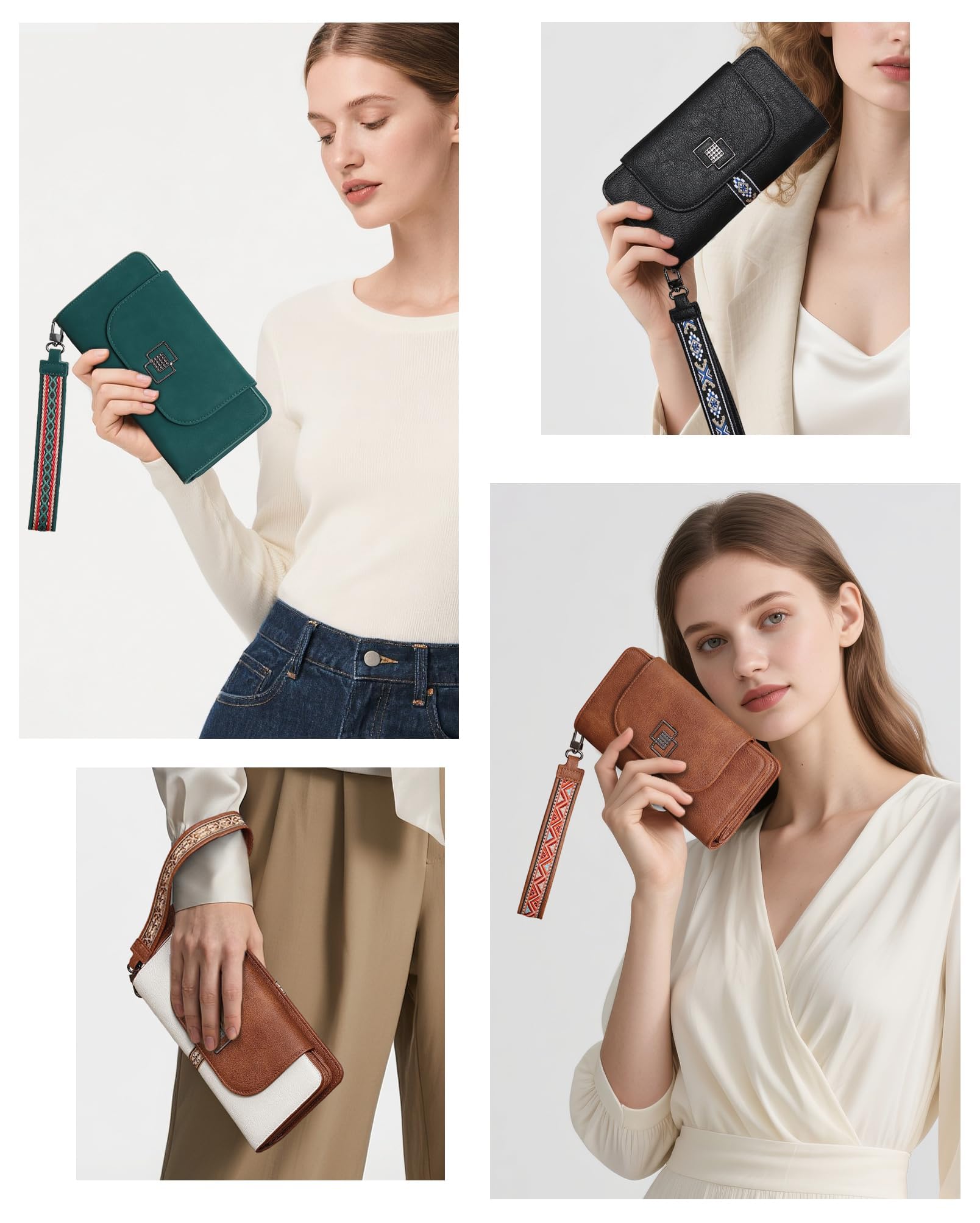 FADEON Portafogli in pelle da donna, grande, blocco RFID, a tre pieghe, con porta carte di credito