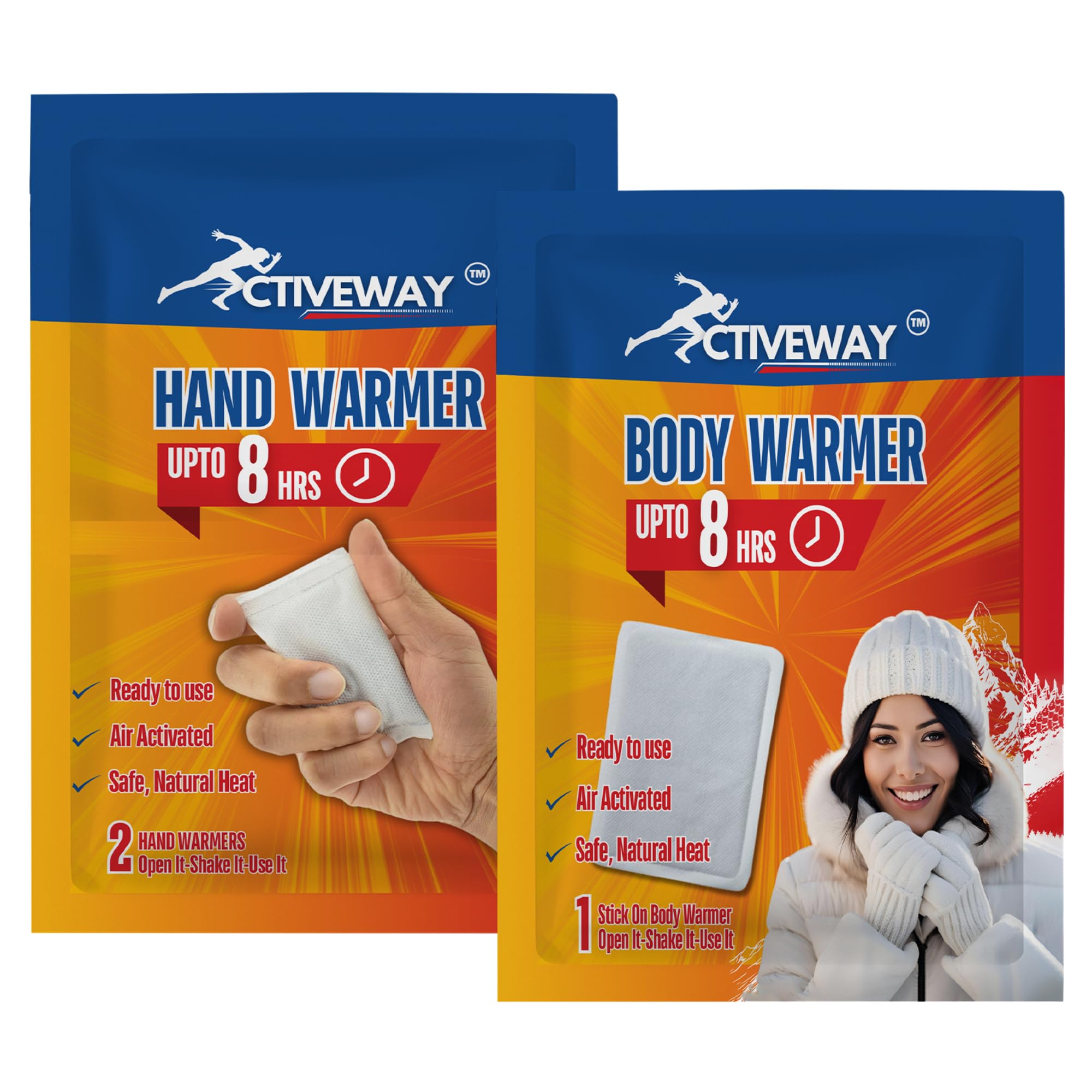 ACTIVEWAY Body + Hand Warmers (3PCs Body+ 2PCs Hand) | Natural Heat Patches | 8+ Hours Cosy Heat | Ideal for Adults and Children | Safe for Travel, Camping, Hiking, Holidays