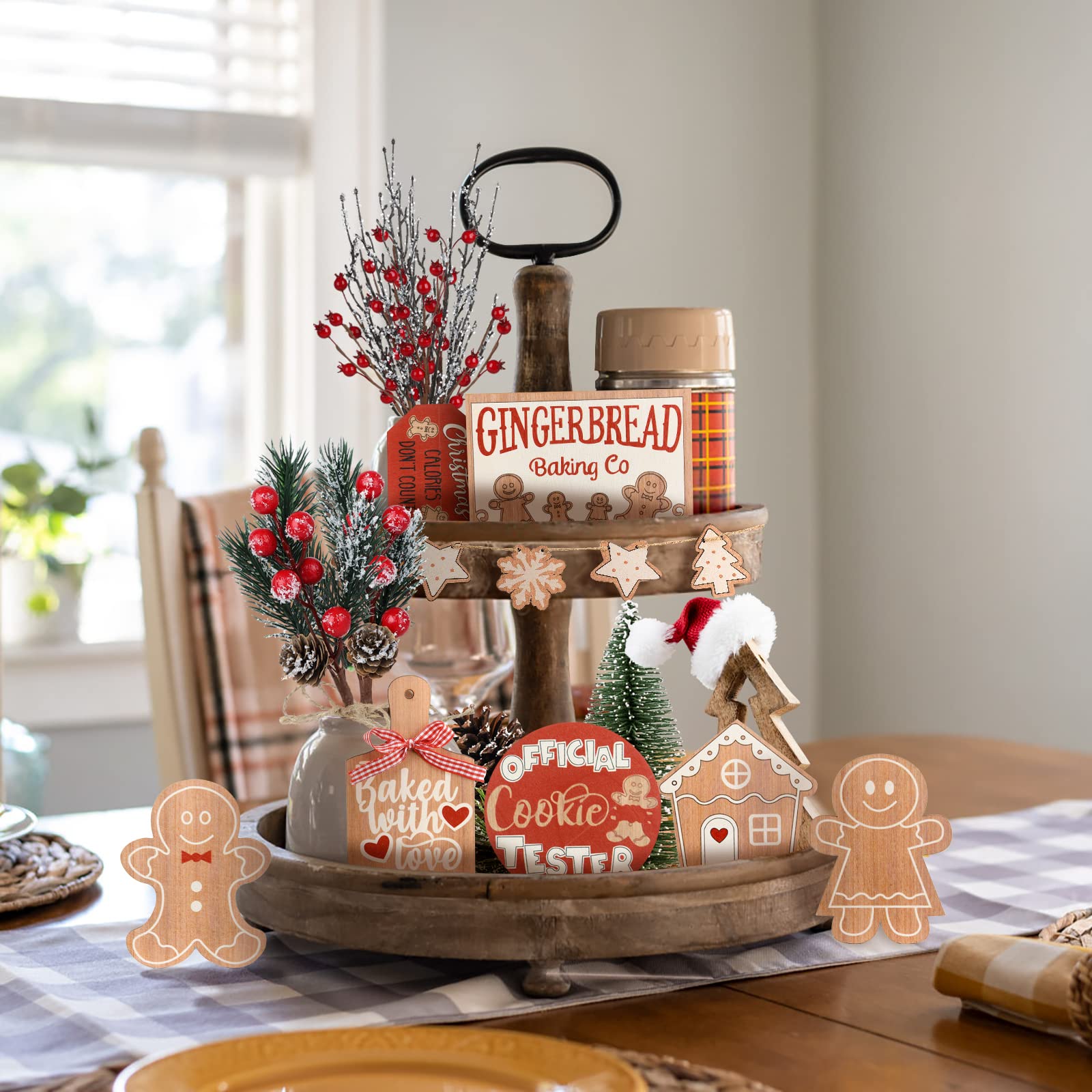 Barydat Holz-Schneemann Tischdekoration – 3-teilig, 17/13/10 Cm, Für Weihnachtstisch & Kaminsims