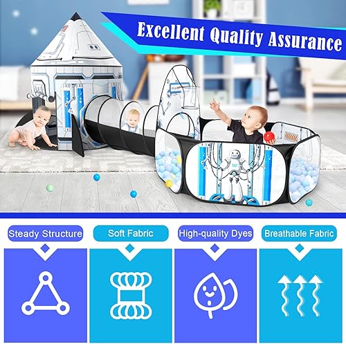 Vista 33 de PigPigPen Tienda de campaña de 3 piezas para niñas con hoyo de bolas, túnel de gateo, carpas de princesa para niños pequeños, juguetes de casa